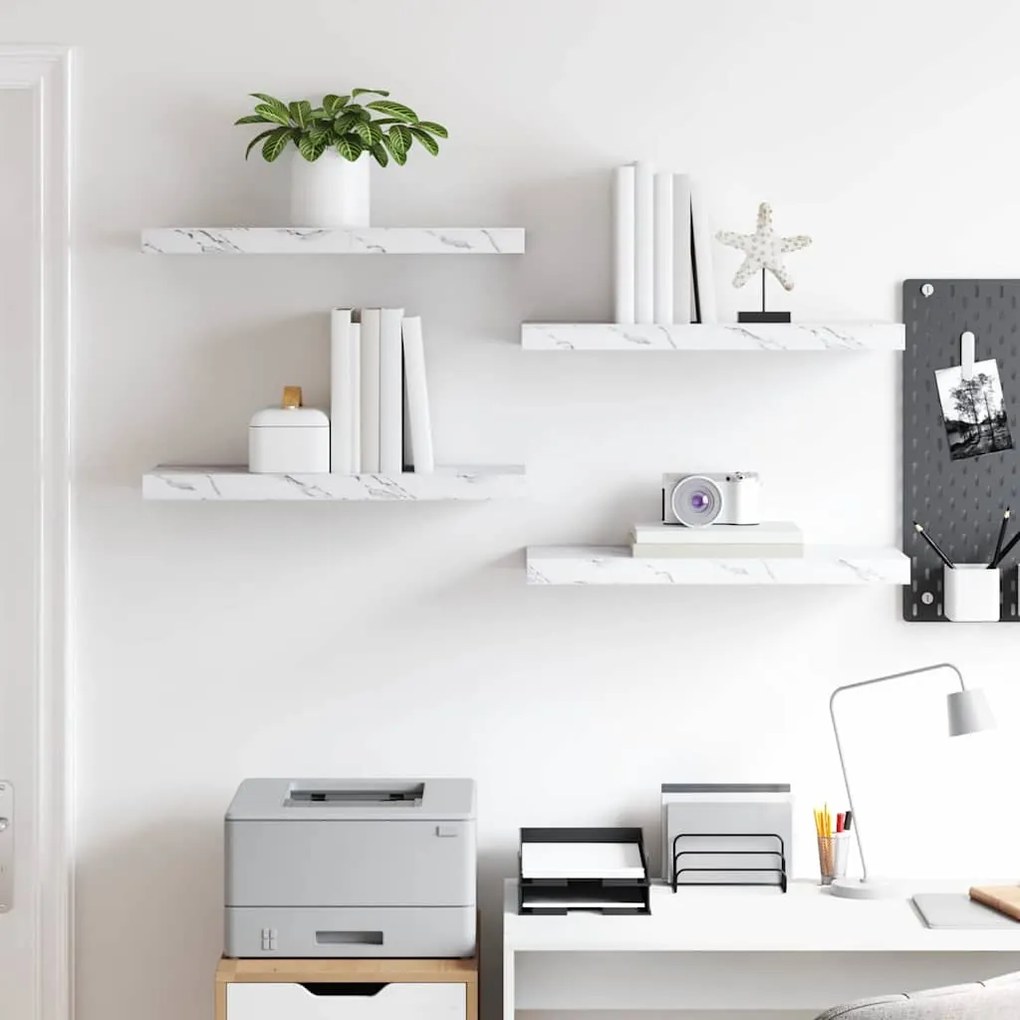 vidaXL Falpolc tárolóval 4 pcs Fehér márvány 50 x 23 x 4 cm Faanyag