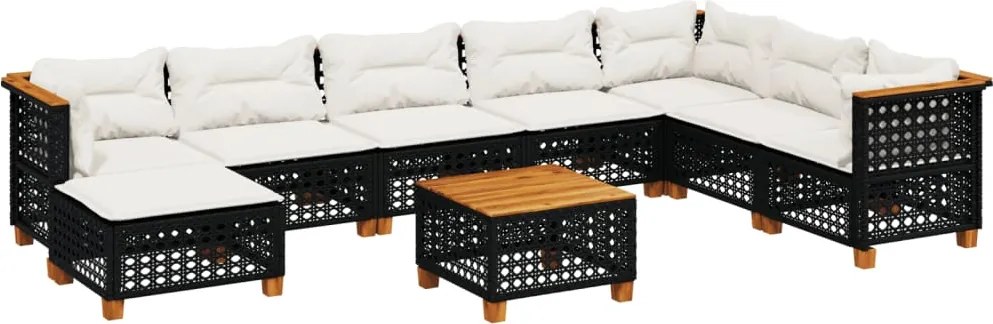 vidaXL 9 részes fekete polyrattan kerti ülőgarnitúra párnákkal