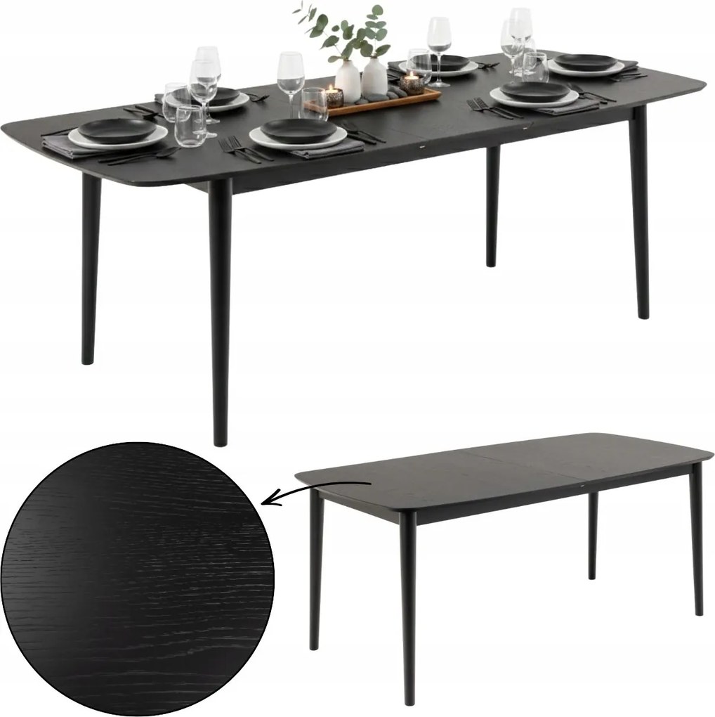 Összecsukható Étkezőasztal nappaliba téglalap alakú 219x90x75 cm fekete