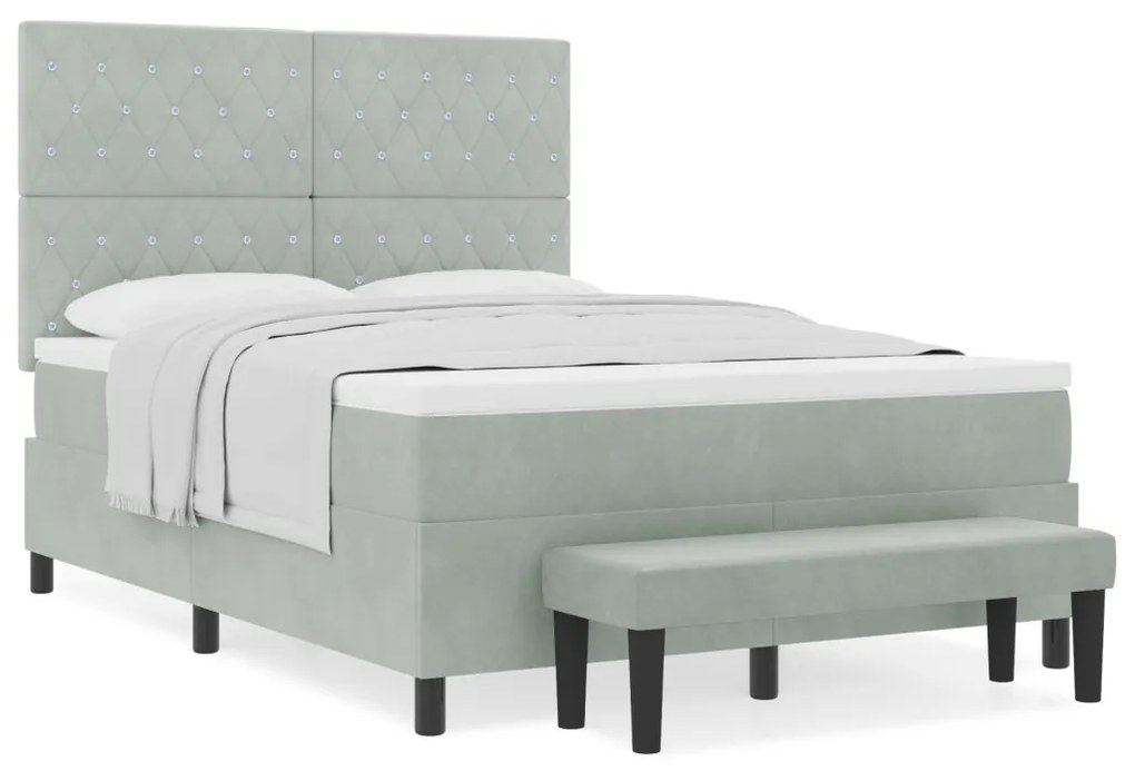 Box Spring Ágy Matraccal és Paddal Világosszürke 140x190 cm Bársony