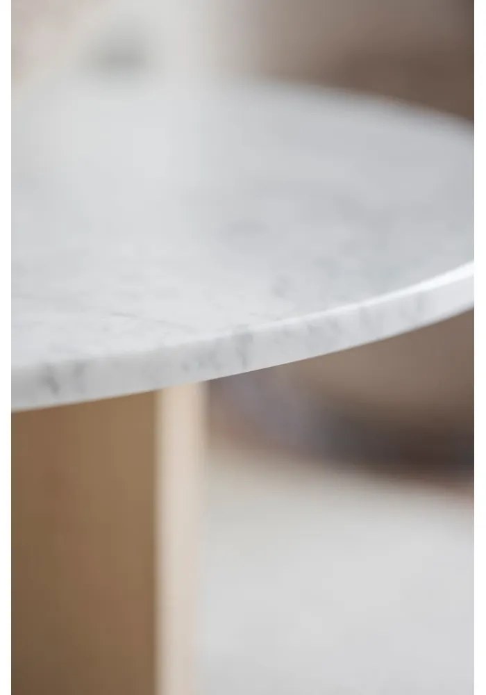 Fehér-natúr színű márvány kerek dohányzóasztal 90x90 cm Brooksville - Rowico