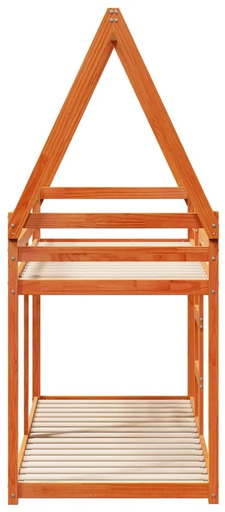 viaszbarna tömör fenyőfa ágy emelettel és tetővel 80 x 200 cm
