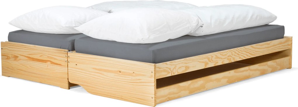 Ágy kihúzható pótágyakkal, természetes, tömörfa, 90x200, FLOPY