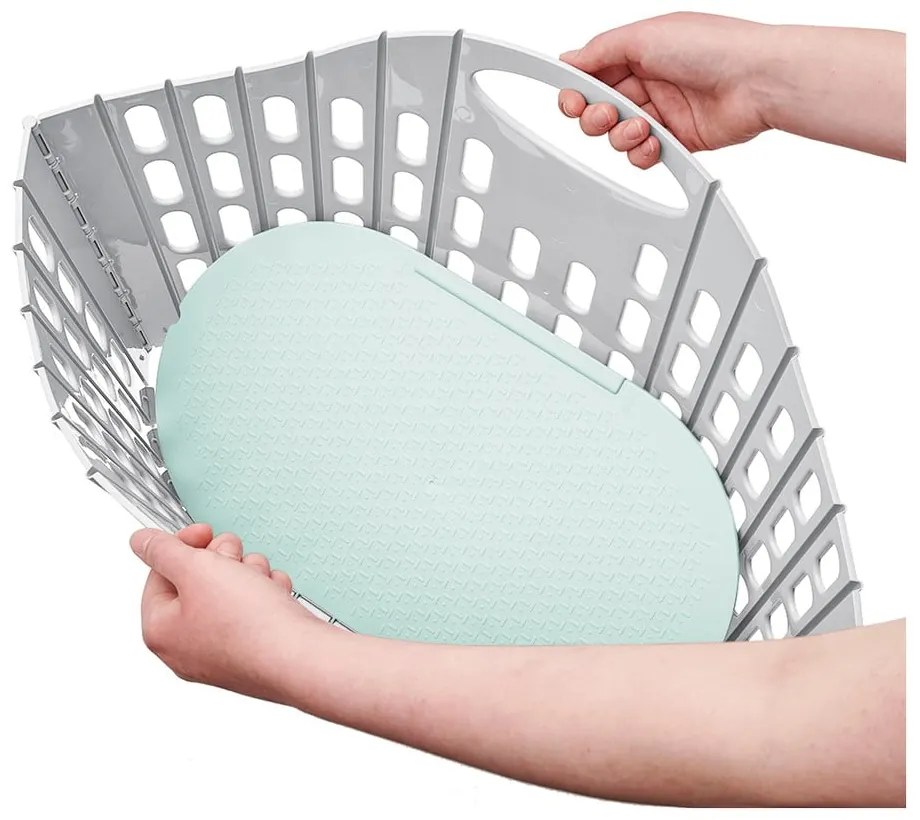 Flat Folding Laundry Basket szürke-zöld összecsukható szennyeskosár - Addis