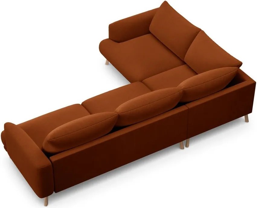 Terrakotta színű bársony sarokkanapé (bal oldali-L alakú) Naomi – Micadoni