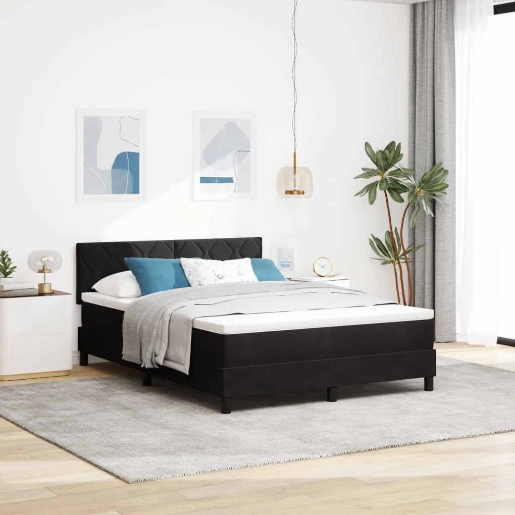 Box Spring Ágy Matraccal Fekete Színben, 140x190 cm Bársony