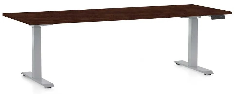 OfficeTech D állítható magasságú asztal, 200 x 80 cm, szürke alap, wenge