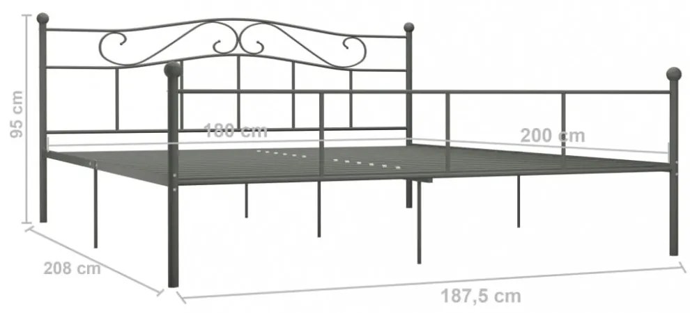 szürke fém ágykeret 180 x 200 cm