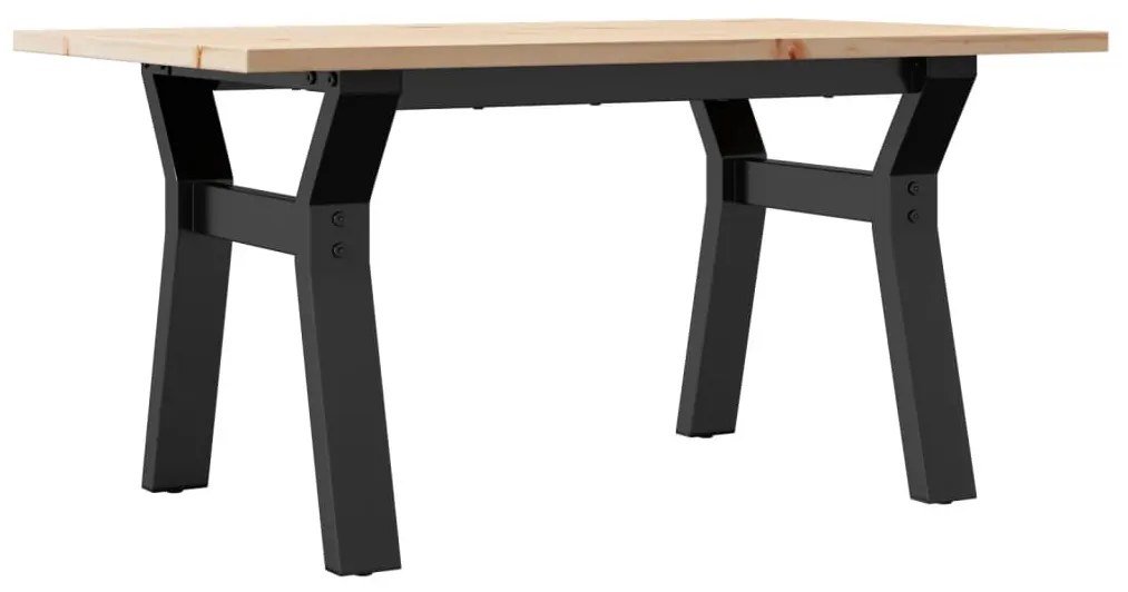 tömör fenyőfa és acél dohányzóasztal Y-vázzal 80x50x40 cm