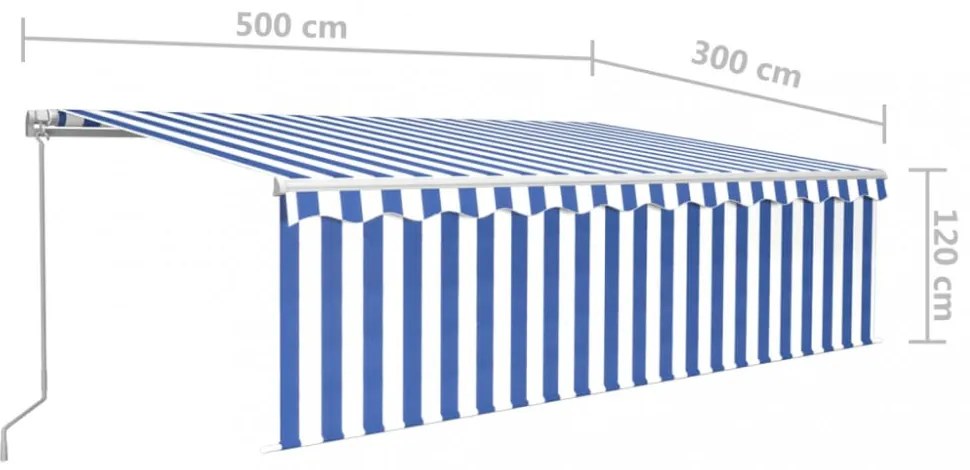 kék és fehér kézzel kihúzható napellenző redőnnyel 5 x 3 m
