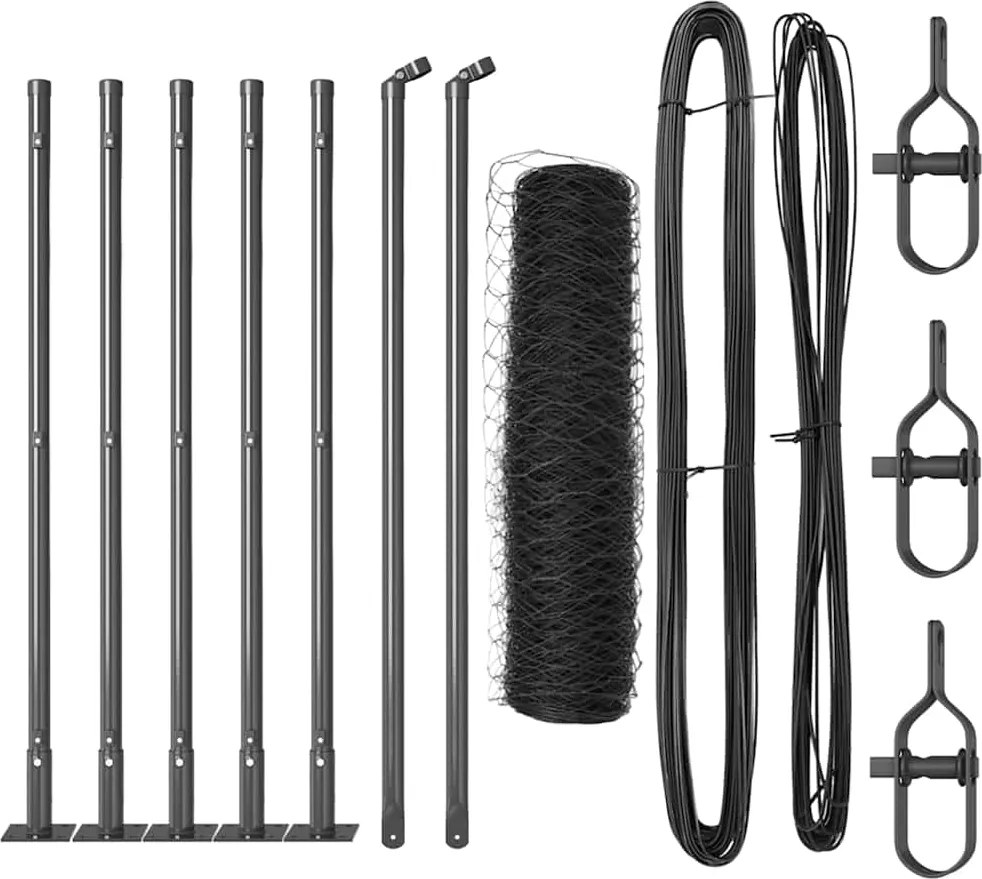 vidaXL Kerítésoszlop Szürke 10 x 0,4 m (50 mm háló) Acél és PVC