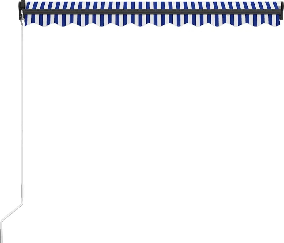 Kék és fehér kézzel kihúzható napellenző 350 x 250 cm