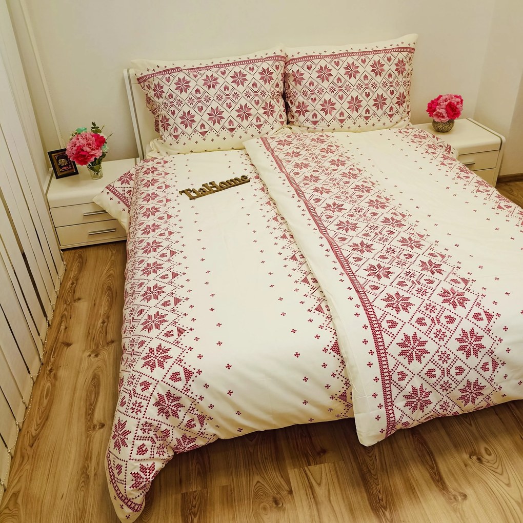 Etnico bordó pamut lepedők TiaHome - 1x Párna 90x70cm, 1x Paplan 140x200cm