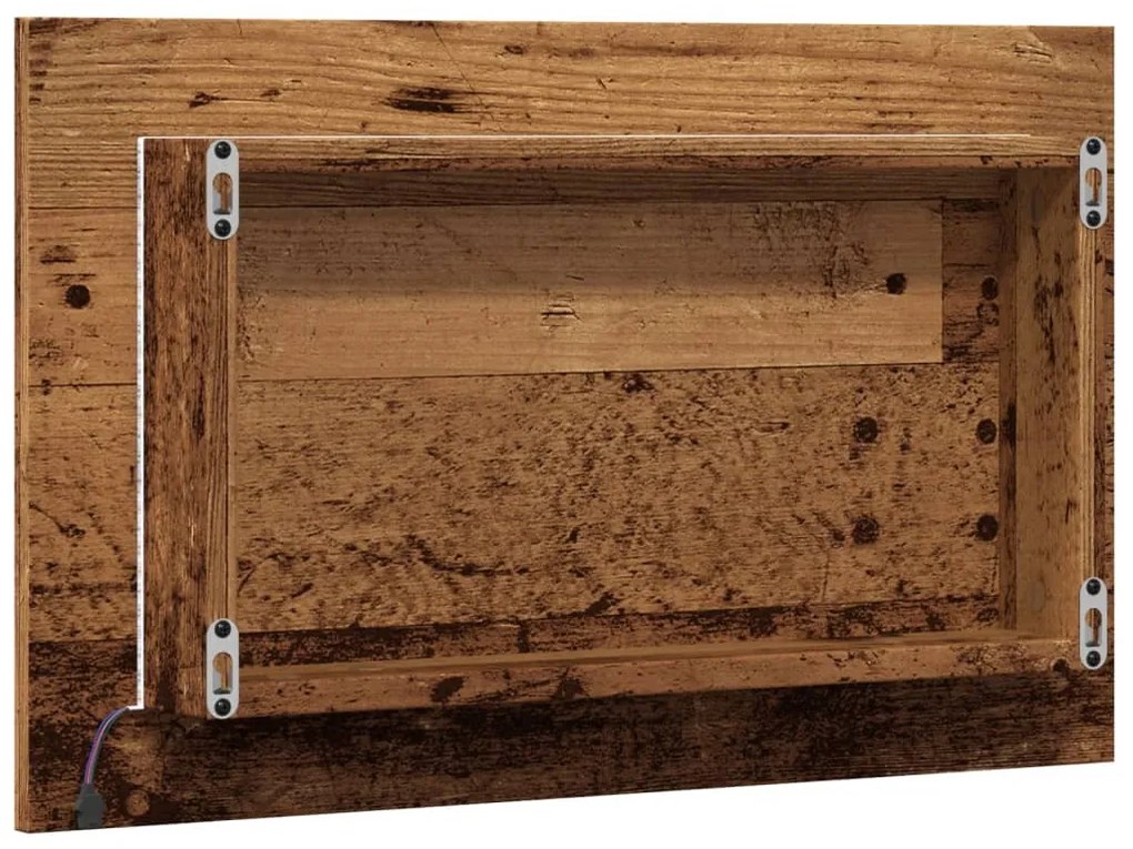antik fa színű fürdőszobatükör LED-világítással 60x8,5x38 cm