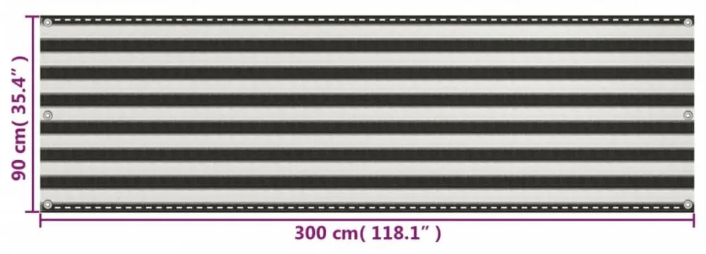 antracitszürke-fehér HDPE erkélynapellenző 90 x 300 cm