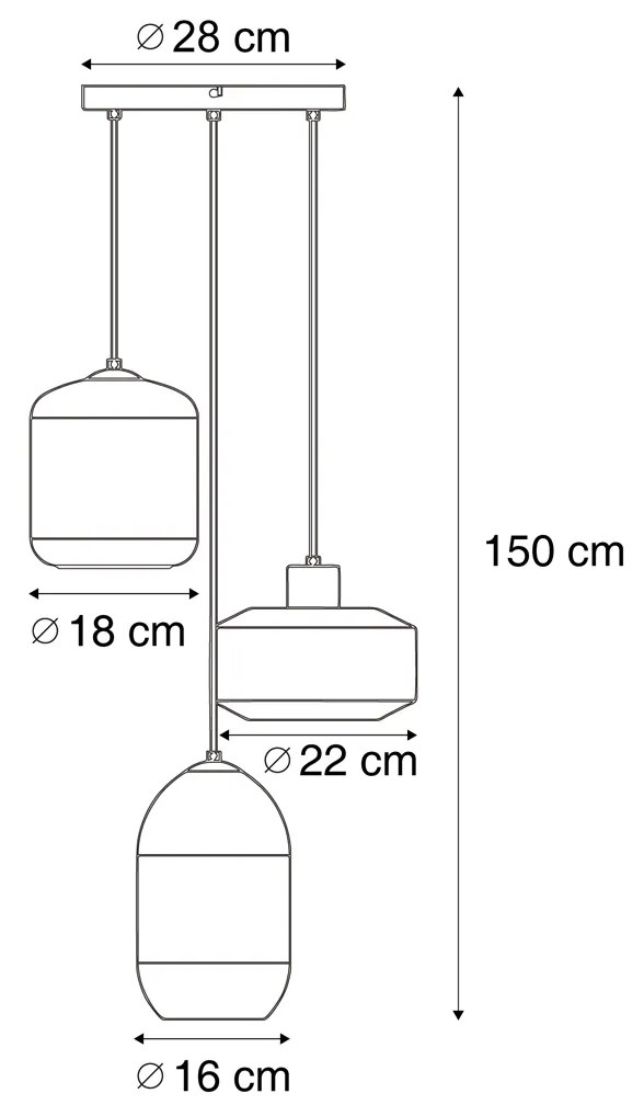 Modern függőlámpa fekete borostyánszínű üveggel, 3 ágú - Sheena