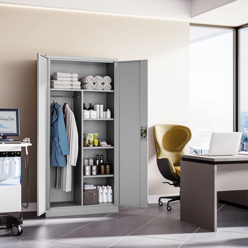 Fém öltözőszekrény DAWID, 900 x 1850 x 450 mm, szürke