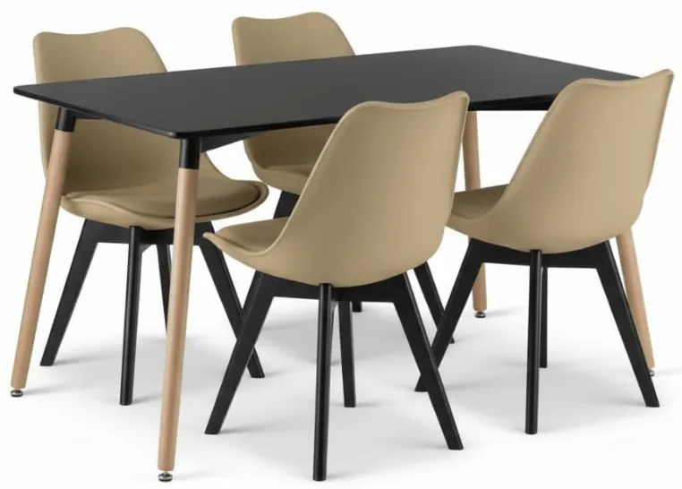 Étkező garnitúra 1 + 4, fekete ADRIA asztal 120x80 cm + bézs BALI MARK szék fekete lábakkal