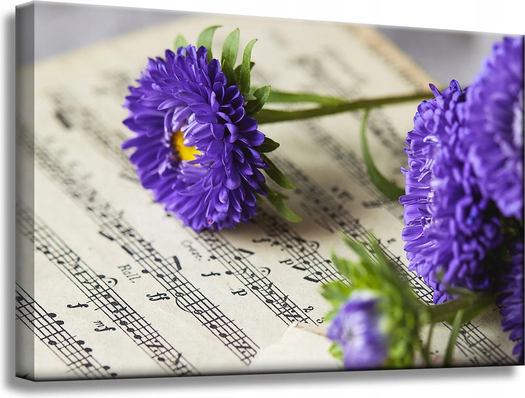Vászonkép Zene Virágok a partitúrán 60x40