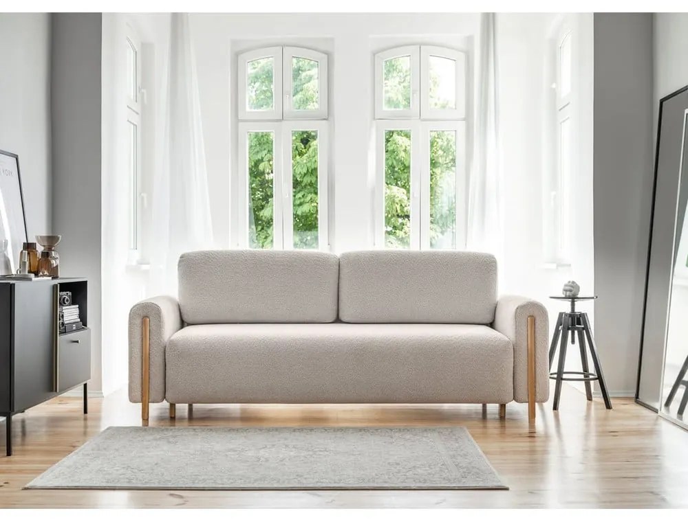 Bézs buklé kinyitható-tárolóhelyes kanapé 244 cm Arcadova – ELTAP