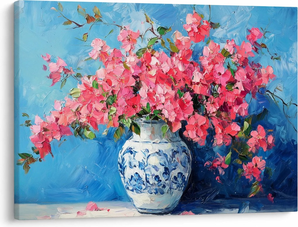 Kép - Váza rózsaszín virágokkal (70x50 cm)