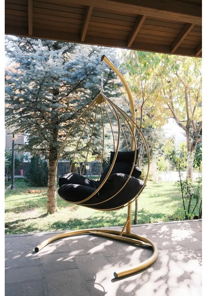 Fekete-aranyszínű kerti függőfotel Damla – Floriane Garden