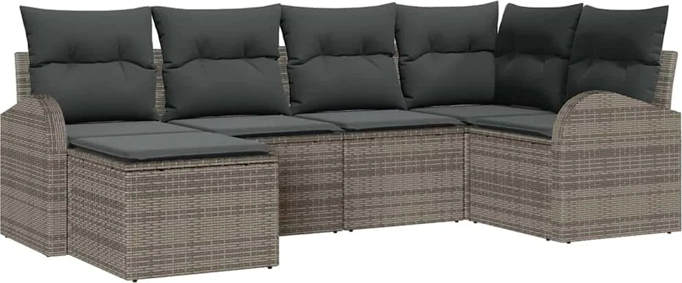 vidaXL Kerti Kanapé Szett 6 pcs Szürke polirattan