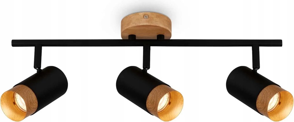 Briloner Spot 3x GU10 fekete mennyezeti lámpa fa díszítéssel, 47 cm