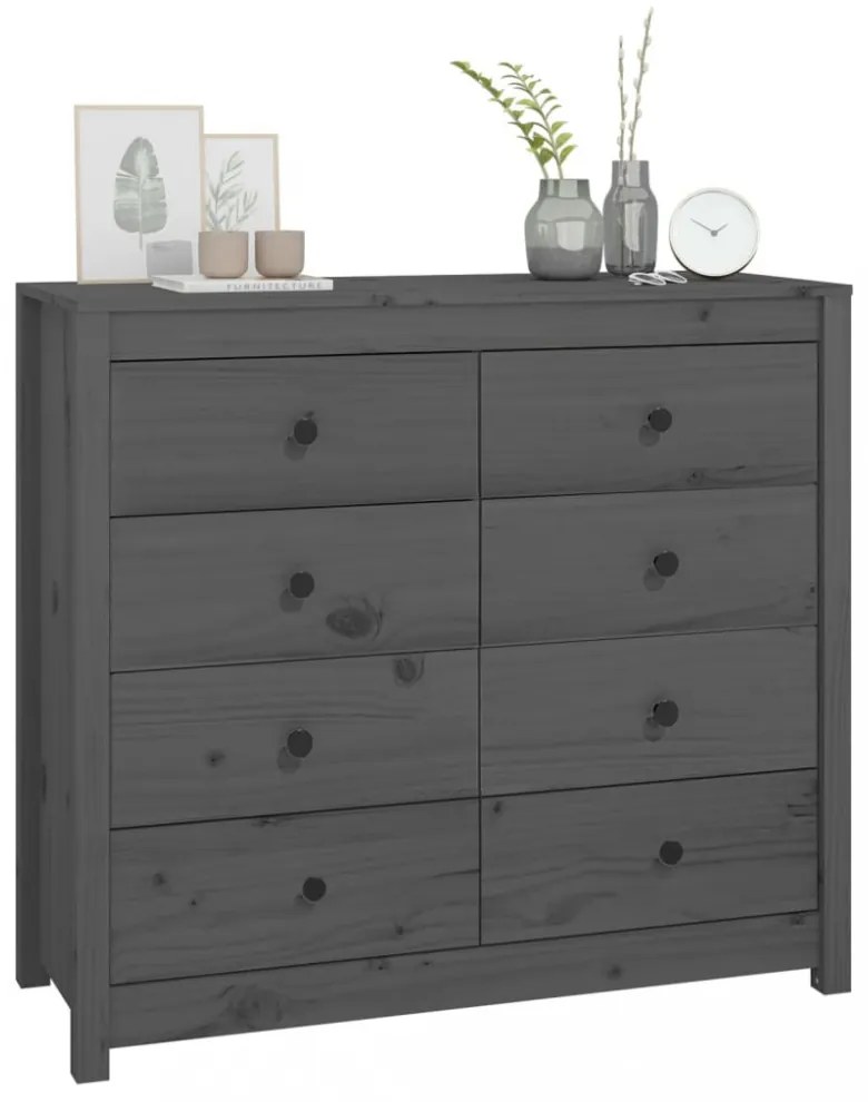 szürke tömör fenyőfa kisszekrény 100 x 40 x 90 cm