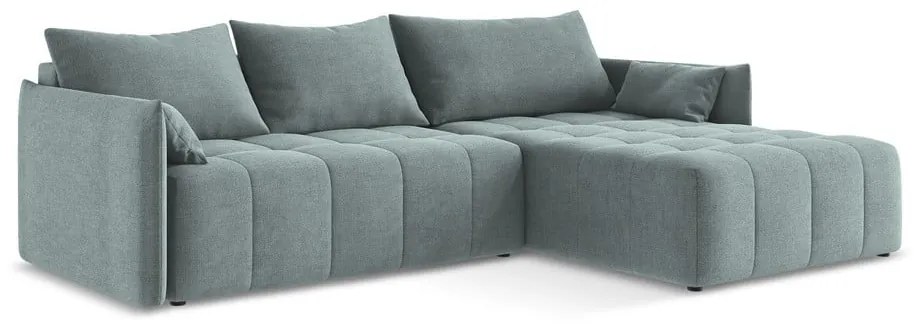 Kék kinyitható-tárolóhelyes sarokkanapé (jobb oldali-heverő résszel) Moku – Makamii