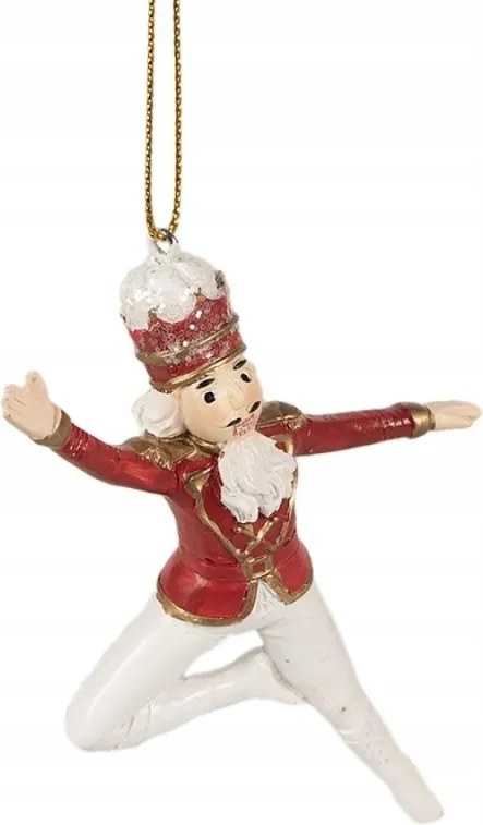 Piros karácsonyi diótörő fehér-piros egyenruhában, piros