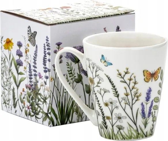 Porcelán bögre 330 ml gyógynövény bögre virágok díszített tökéletes ajándék