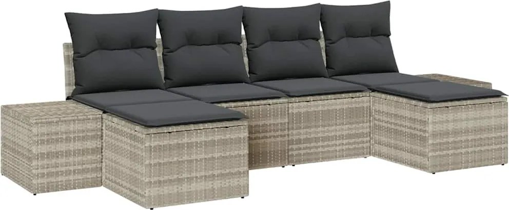 vidaXL Kerti Kanapé Szett párnával 6 pcs Világosszürke polirattan