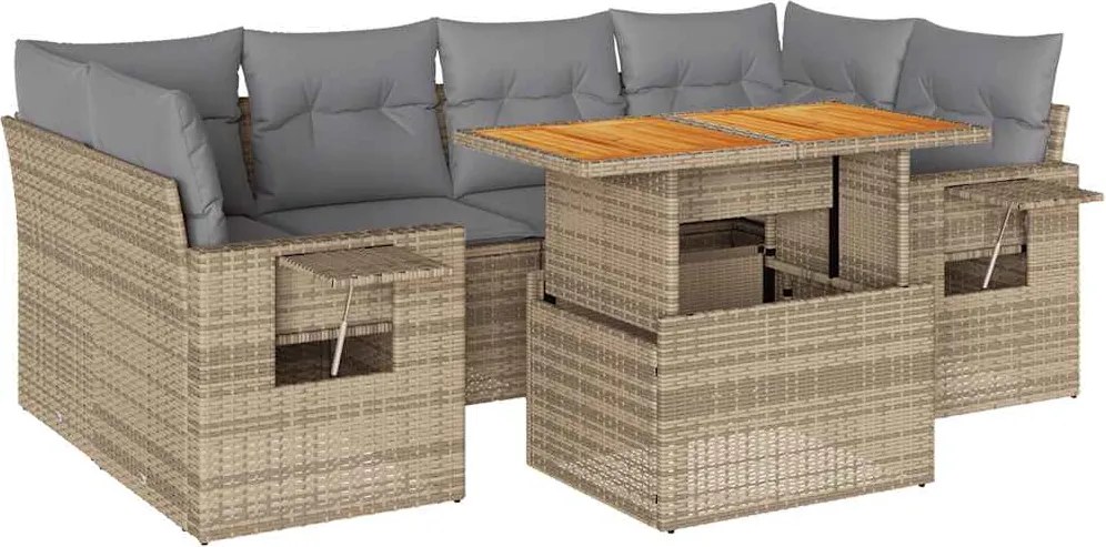 vidaXL 7 részes bézs polyrattan kerti ülőgarnitúra párnákkal