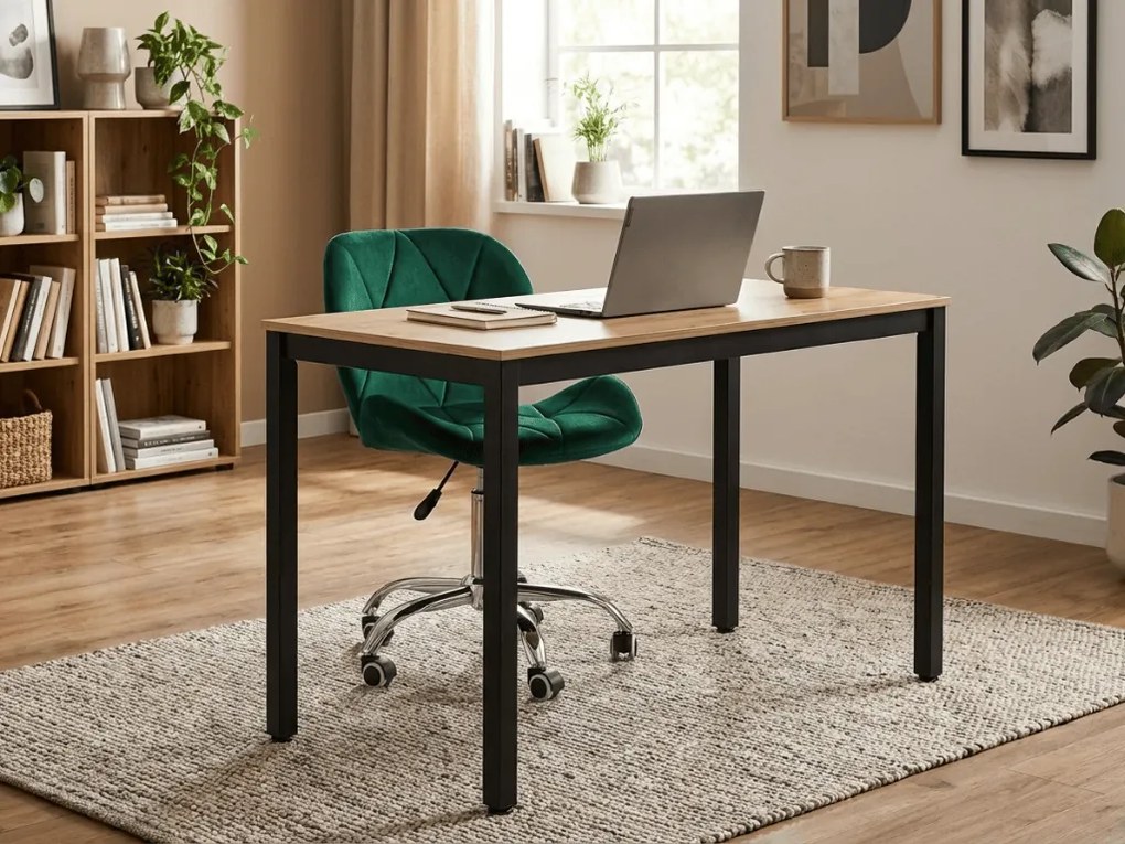 Fekete étkezőasztal tölgyfa hatású TESSA asztallappal 120x60 cm