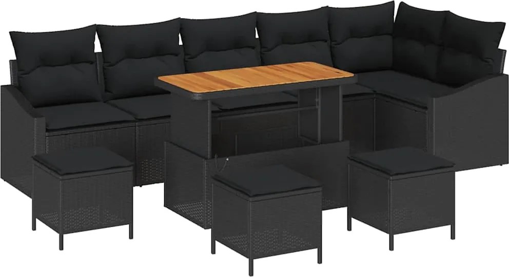 vidaXL Kerti Kanapé Szett párnával 10 pcs Fekete polirattan