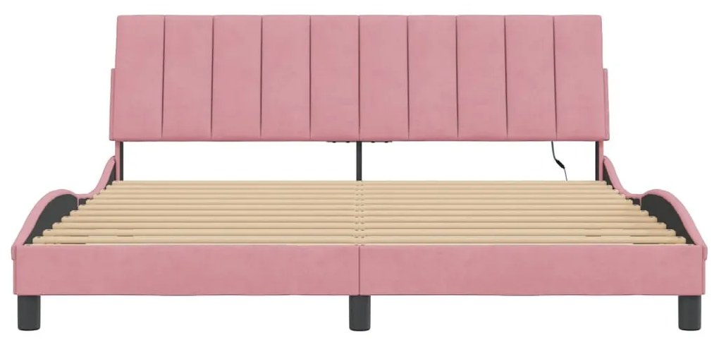 rózsaszín bársony ágykeret LED-ekkel matrac nélkül Hanko 180 x 200 cm