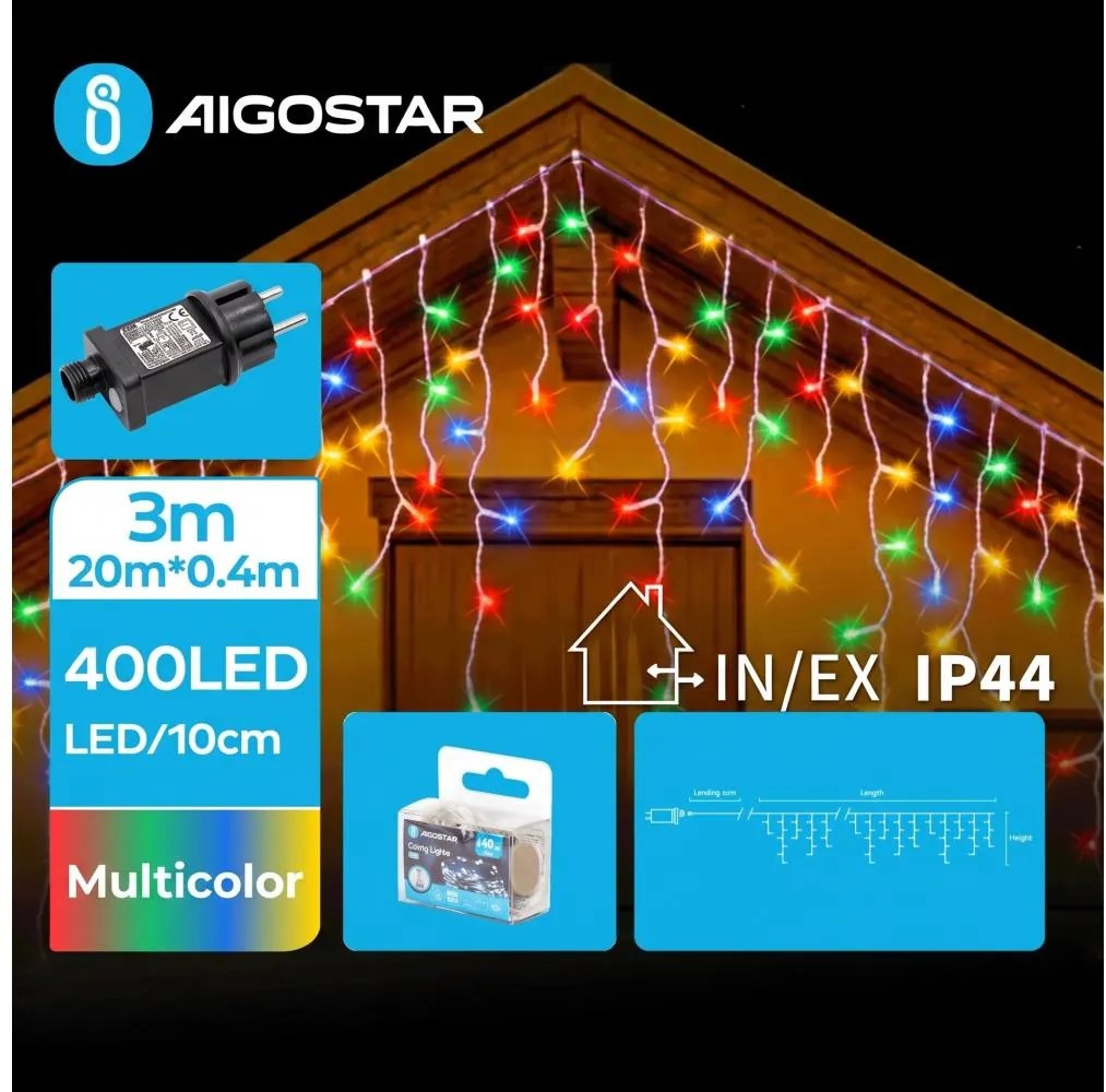 Aigostar - LED kültéri karácsonyi fényfüzér, 400 LED/8 üzemmód, 23x0,4 m, IP44, többszínű