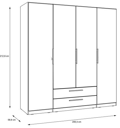 MARO gardróbszekrény tükörrel 200x213 cm artisan tölgy