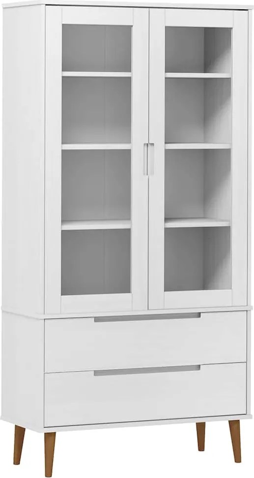 vidaXL MOLDE fehér tömör fenyőfa vitrin szekrény 90 x 35 x 175 cm