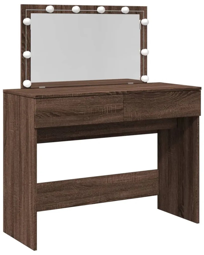 barna tölgy színű fésülködőasztal LED-del 100 x 40 x 120 cm
