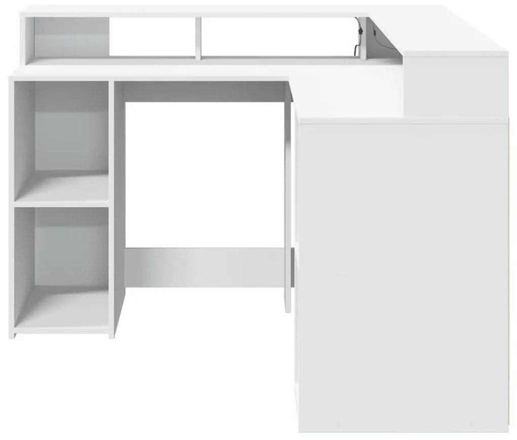 fehér szerelt fa íróasztal LED-világítással 130 x 130 x 91 cm