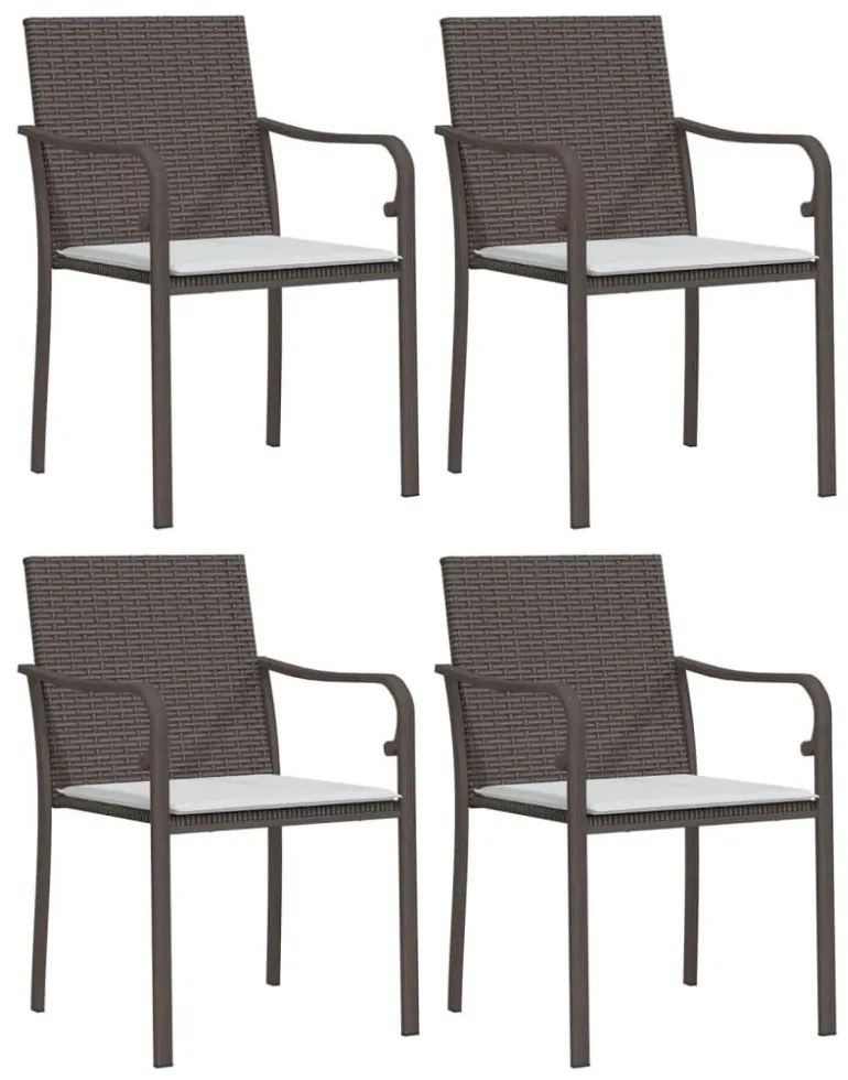 4 db barna polyrattan kerti szék párnával 56x59x84 cm