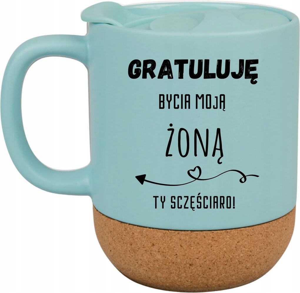 Kék Bögre Fedéllel És Parafa Aljjal Ajándék Feleségnek