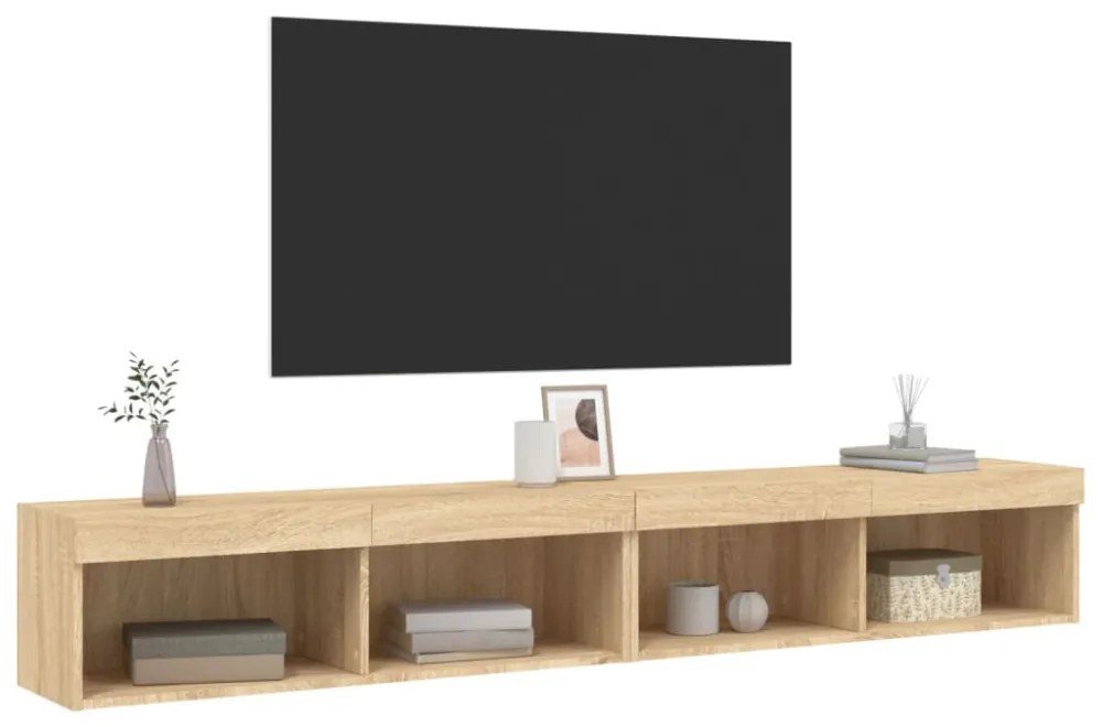 2 db sonoma tölgy színű TV-szekrény LED-ekkel 100x30x30 cm