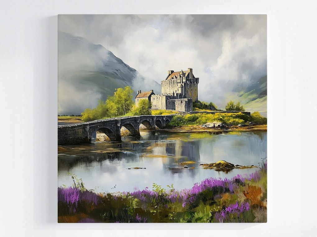 Vászonkép Canvas Tájkép Skócia Highlands Hegyek Kastély Híd 40x40