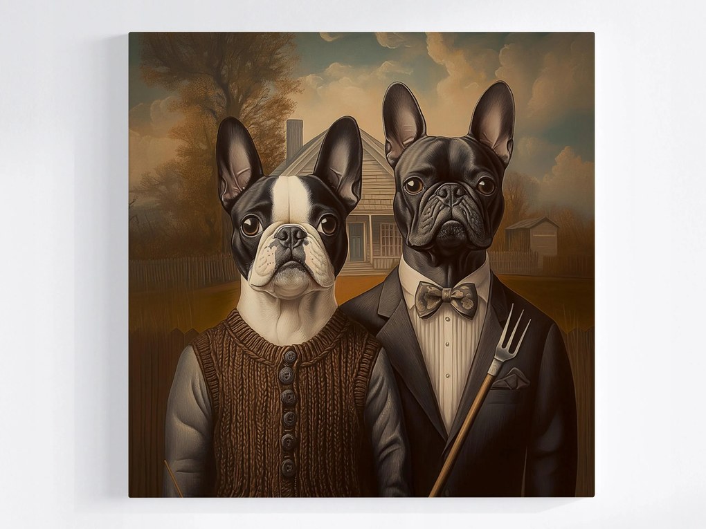 Canvas Vászonkép Portré Francia Bulldog American Gothic 40x40