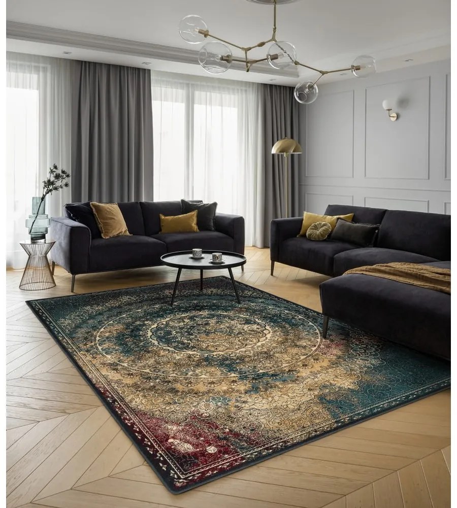 Petróleumkék gyapjú szőnyeg 133x180 cm Ann – Agnella