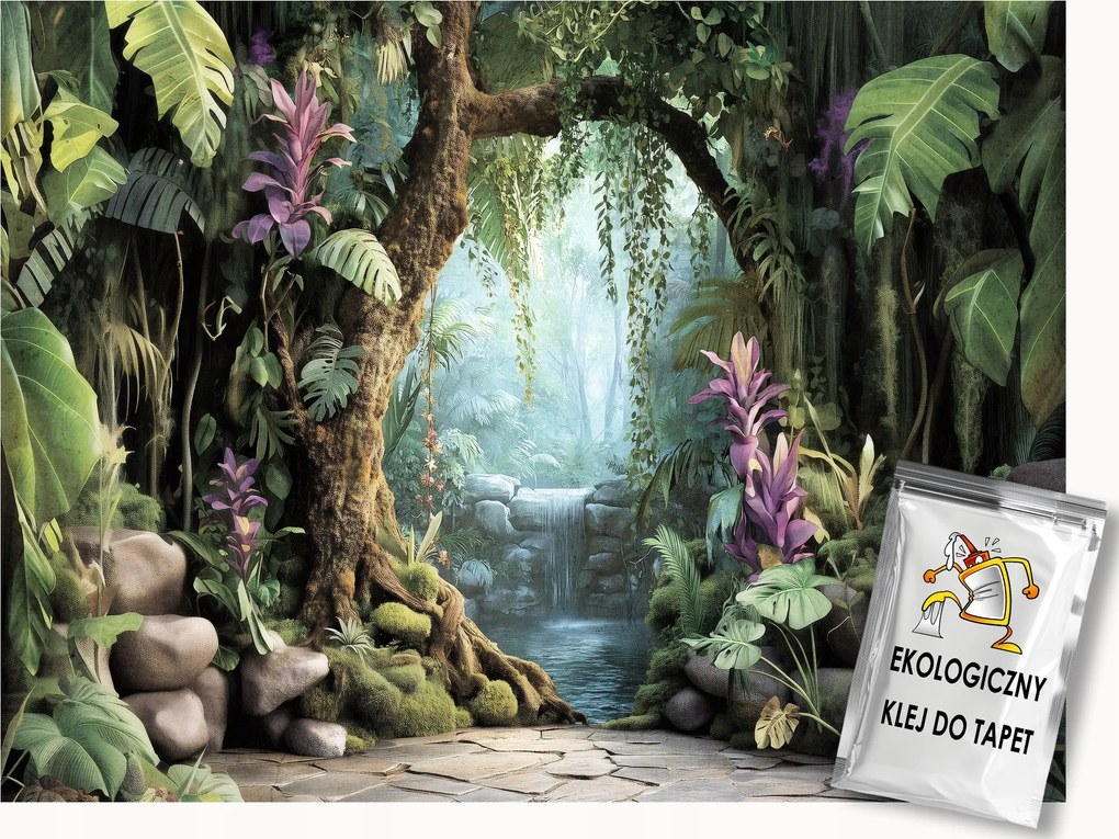 Fotótapéta Flizelina Kilátás Erdő Ösvény Növények Virágok Vízesés 350x250 ragasztó