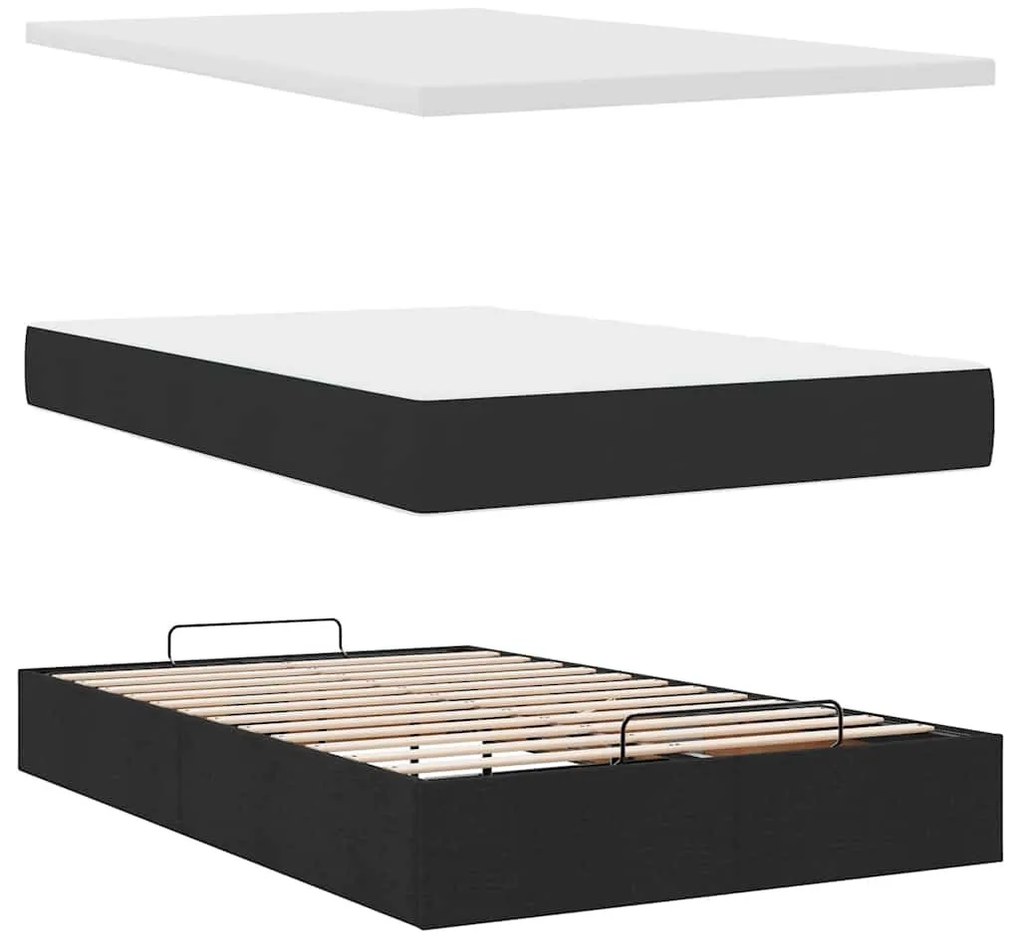 Ottomán ágykeret matraccal fekete 120x190 cm anyaggal